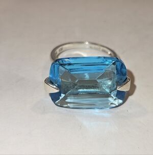 Kendra Scott Design Large Blue Topaz 925 Silver Ring Vintage